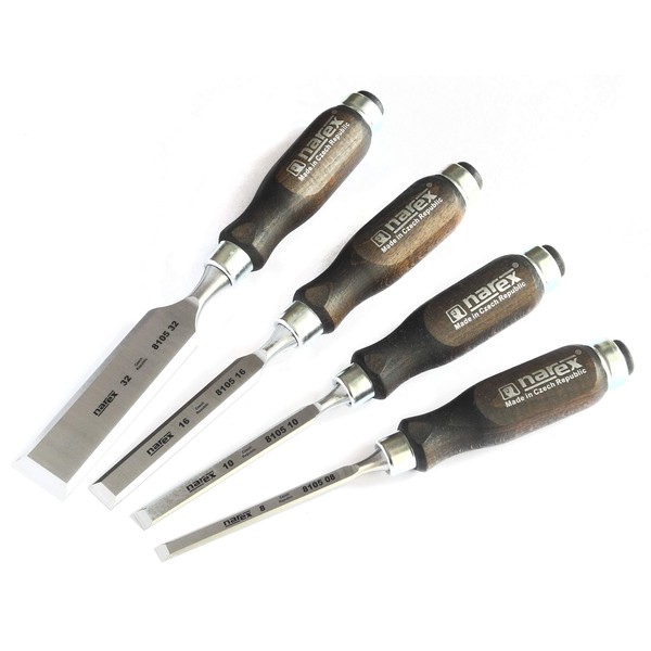 Narex Bevel Edge Chisel with Wooden Stained Handles, 4 pcs