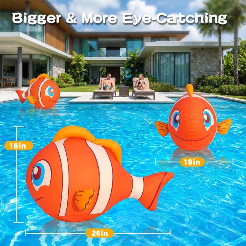 Cootway Floating Pool Lights Solar Powered, 16'' Inflatable Waterproof Clownfish