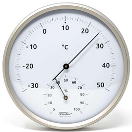 Fischer 186TH-01 Thermo-Hygrometer 160 mm Bimetal Thermometer and Hygrometer Stainless Steel Silver - Made in Germany