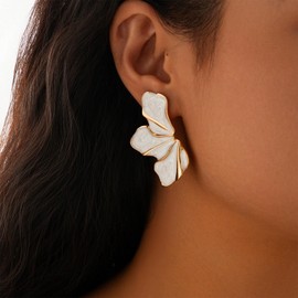 Big Flower Earrings for Women Irregular Petal Statement Spring Earrings for Women Pink Flower Jewelry Gift (White)