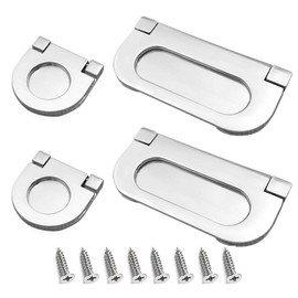 XNJIHWA 4Pcs Pull Flush Cupboard Handle Invisible Handles 2 Models Flat Drawer Handles Stainless Steel for Furniture Drawer Cabinet Wardrobe Accessories (Silver)