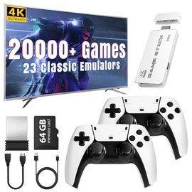 WDYQJE Wireless Retro Game Console Stick, Classic Video Games with 4K HDMI, 20000+ Built-in Games, Dual 2.4Ghz Wireless Controllers, Game Emulator Console