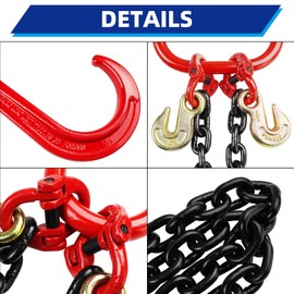 ANLU LOAD 3/8" G80 V-Tow Bridle Chain, 36Inch, 7100Lbs WLL, 15" J-Hooks & Grab Hooks，Suitable for Flatbed Trucks, Trailers.