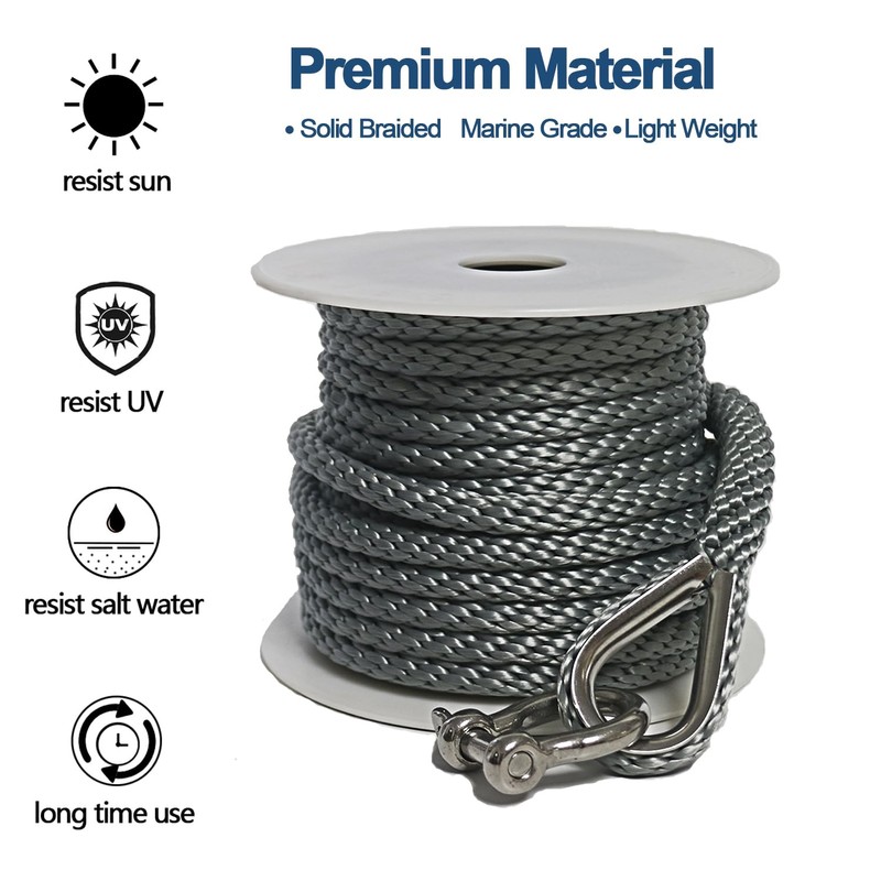 Anchor Rope 3/8 inch 50ft Premium Solid Braid Nylon MFP