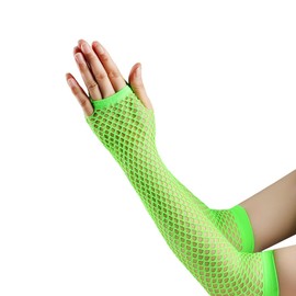 JOMOCARE Fingerless Long Fishnet Gloves for Cosplay Costume, Stage Performance, Party Mesh Gloves for Women Accessories 80’s Style (Green)