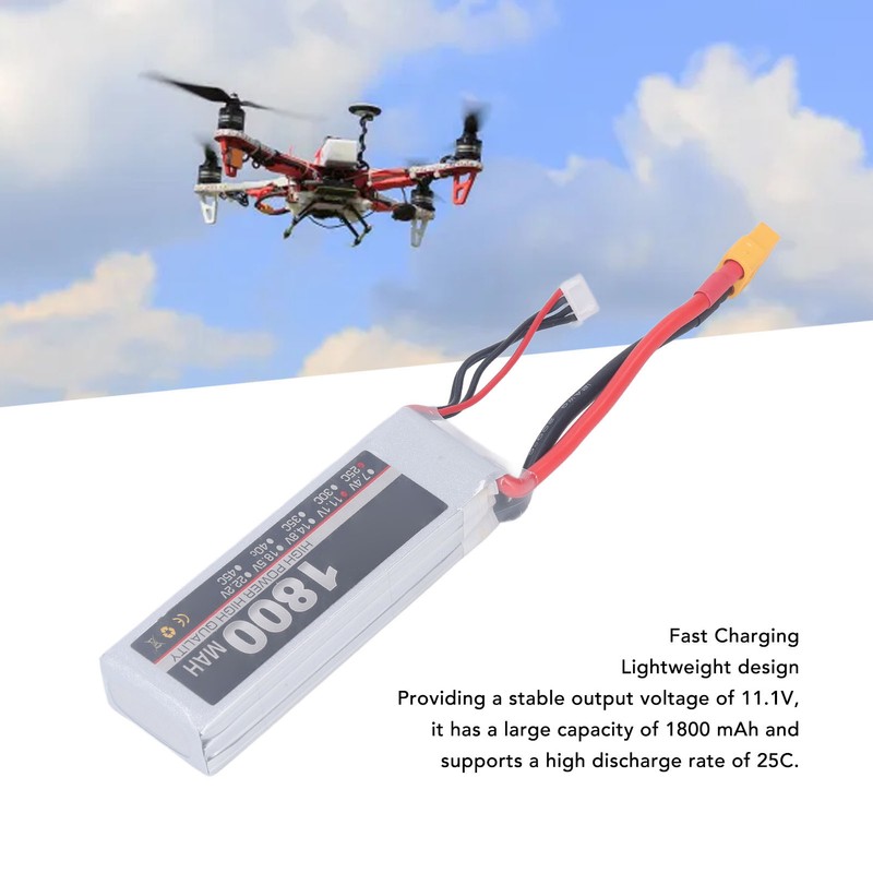 LiPo Battery Pack 11.1V 3S 1800mAh 25C Rechargeable LiPo Battery