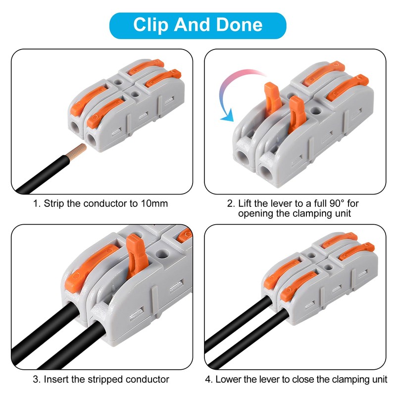 QCCAN 50pcs Lever Wire Connectors, 1 to 1 Inline Assemblable