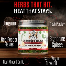 Chimi Boss Infierno Chimichurri Sauce, 9 fl oz – Spicy Argentinian Green Sauce with Fresh Parsley, Garlic, Oregano & Chili – All Natural Hot Herb Marinade – Made in USA