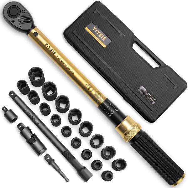YIYEIE 22PCS Torque Wrench 1/2" Drive, 10-160 ft.lb/10-227 Nm, Click