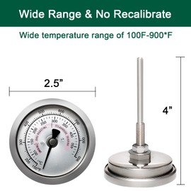 Quantfire Upgrade Replacement Thermometer for Kamado Joe JR,2.5" Grill Temperature Gauge Replacement for Kamado Joe Accessories 150-900°F with Waterproof and No-Fog Glass Lens