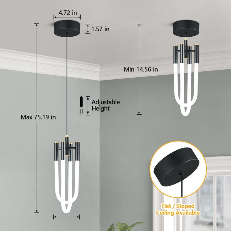 BNHHLZ Modern Black LED Pendant Light Fixture U-Shaped Adjustable 2