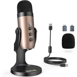 Micro USB, k66 Pink Microphone  condensateur Cardiode pour PC Smartphone Ordinateur, avec Bouton muetGain, pour Enregistrement, Streaming, Gaming