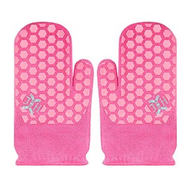 J H Heat Resistant BBQ Glove: EN407 Certified 932 °F, 2 Layers Silicone Coating,Oven Mitts for Cooking, Kitchen, Fireplace, Grilling, 1 Pair, Women Fits All (Mitten, Coral Shell with Pink Coating)