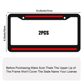 2 Pack Thin Red Line License Plate Frames - Black Thin Red Lines Aluminum Holder Cover with Stainless Steel Screws Caps License Plate Frame Fits All License Plates in Canada. (Two red Lines)