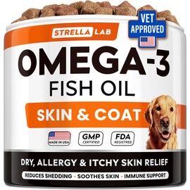 STRELLALAB Aceite de pescado Omega 3 golosinas para perros - Alivio de alergias y picazón - Suplemento para piel y pelaje - Salud de las articulacione