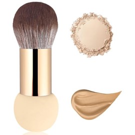 Brocha para base, Brocha de Maquillaje de Doble Punta, Esponja y Pelo Caballo Ultra Suaves, Uso Seco y Húmedo, Brocha para Maquillaje y Polvos Sueltos 2 en 1, Ideal Para Viajes(Esponja Beige)