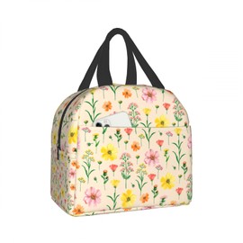 Nerxy Flower Insulated Bag Spring Floral Lunch Box Yellow Pink Flowers Reusable Bag Botanical Cooler Tote Bags for Kids Teens Adults Girls Boys Picnic Travel Work School