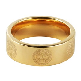 HZMAN Stainless Steel 8mm St Benedict Exorcism Ring for Men Women Religious Catholic Roman Cross Demon Protection Ring (Gold,11)