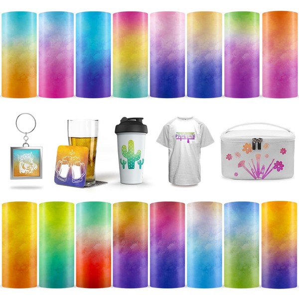 LUCKIGUCK Infusible Transfer Ink Sheets, 16 Pieces/Set, Gradient Pre-Printed Dyed