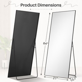 Mirror Full Length, 64"x21" Rectangle Full Body Mirror with Stand Aluminum Alloy Frame & Shatter-Proof Glass, Free Standing Leaning Floor Mirror Hanging Wall Mounted for Bedroom Cloakroom
