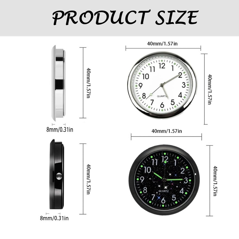 2 x Mini Vehicle Dashboard Clock, Luminous Car Dashboard Clock,