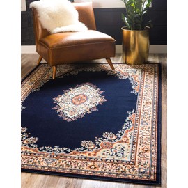 Unique Loom Reza Collection Traditional Persian Style Area Rug, 2 ft 2 in x 3 ft, Navy Blue/Ivory