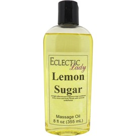 Lemon Sugar Massage Oil, 8 oz, with Sweet Almond Oil and Jojoba Oil, Preservative Free, Perfect for Aromatherapy and Relaxation