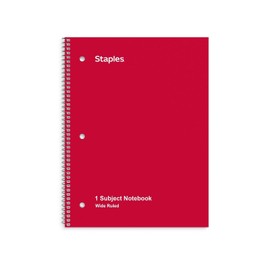 Staples 132714 1-Subject Notebook 8-Inch x 10.5-Inch Wide Ruled 70 Sheets Red (24007M)