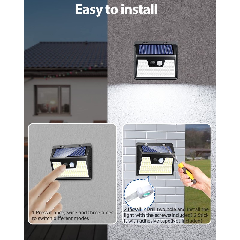 Peasur Solar Powered Lights Outdoor Motion Sensor, 2 Pack 140