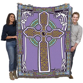 Pure Country Weavers Celtic Knots Cross with Unicorn Blanket - Purple & Teal - Gift Tapestry Throw Woven from Cotton - Made in The USA (72x54)