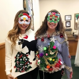 100 Designs Christmas Temporary Tattoos & 8 Pcs Xmas Party Glasses - Festive Theme Favors for Kids, 2.6 * 4.7inch Tattoos, Safe Paper Glasses for Christmas Celebrations & Parties