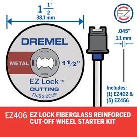 Dremel EZ406-02, EZ - Lock Starter Kit, 1 1/2-Inch (38.1 mm) Wheel Diameter, 5 Piece Fiberglass Reinforced Cut-Off Wheels and EZ402 Mandrel Included, Rotary Tool Cutting Disc Accessories - Pack of 2