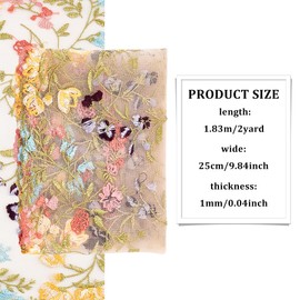 BENECREAT 2 Yards/1.8 Metres Embroidered Tulle Lace Trim, 25cm Wide, Floral Embroidered Mesh Lace Garment Accessories for Veil Dresses, DIY Crafts Curtains Home Vintage Decoration
