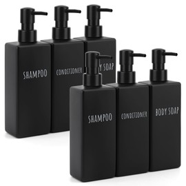 Segbeauty Soap Dispenser, Matte Black, Pack of 6, 500 ml Shampoo Dispenser for Shower, Plastic Soap Dispenser with Printed Labels