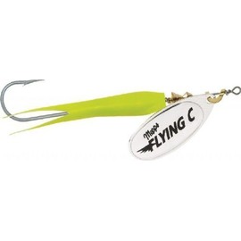 Mepps Flying C Single Hook Fishing Lure, 5/8-Ounce, Hot Chartreuse Sleeve/Silver Blade