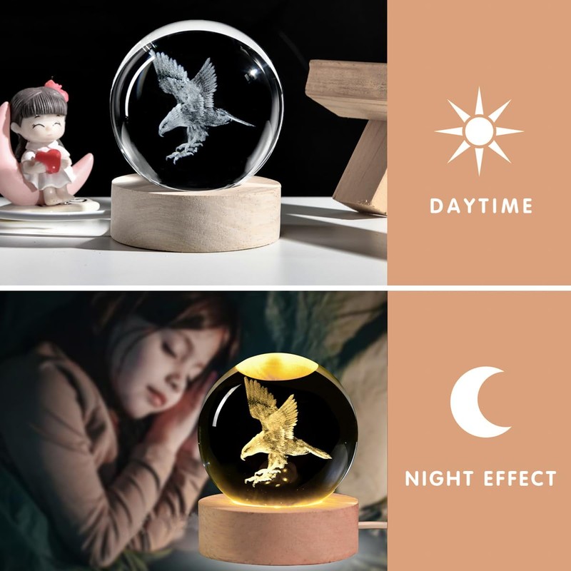 AOFEGRLT 3D Laser Etched Eagle Crystal Ball, Eagle Statue Decor