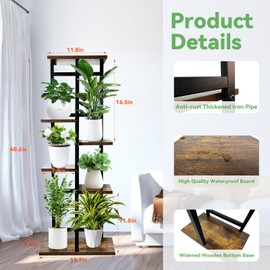 Plant Stand Indoor Corner Tall 6 Tier Metal Wood Outdoor Clearance Plant Stands for Multiple Plants Tiered Display Shelf Rack Corner Flower Pot Stand for Home, Balcony, Patio, Garden Decor