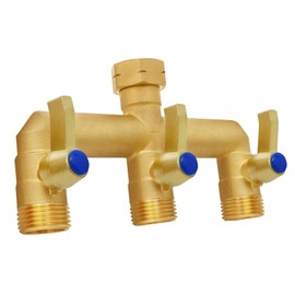 Brass Garden Hose Splitter, 3 Way Hose Splitter, Outdoor Hose Splitter, GHT 3/4 In. Female Inlet And 3 Way 3/4 In, (Increase Flow Style)