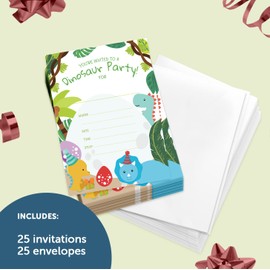 Desert Cactus Dinosaur Happy Birthday Invitations Style 2 Invite Cards (25 Count) With Envelopes Boys Girls Kids Party (25ct)