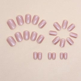 MouyouGlow Press on Nails Short, Square Pink Glaze Plain Fake Nails with Nail Glue, Pink Solid Artificial Fingernails