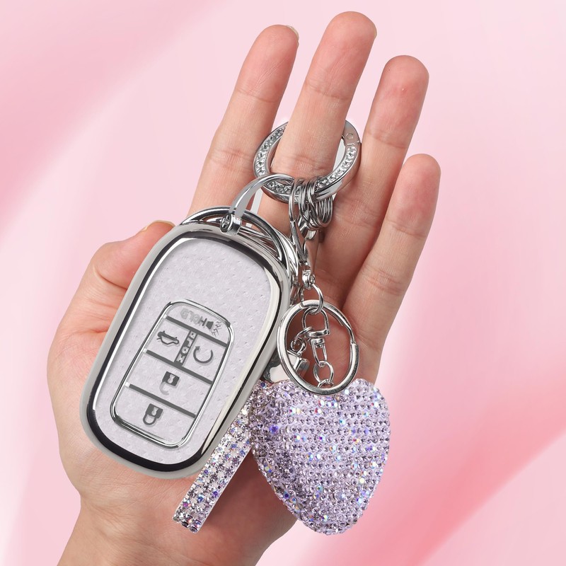 Meruns For Honda key fob cover with Diamond Bling Keychain,