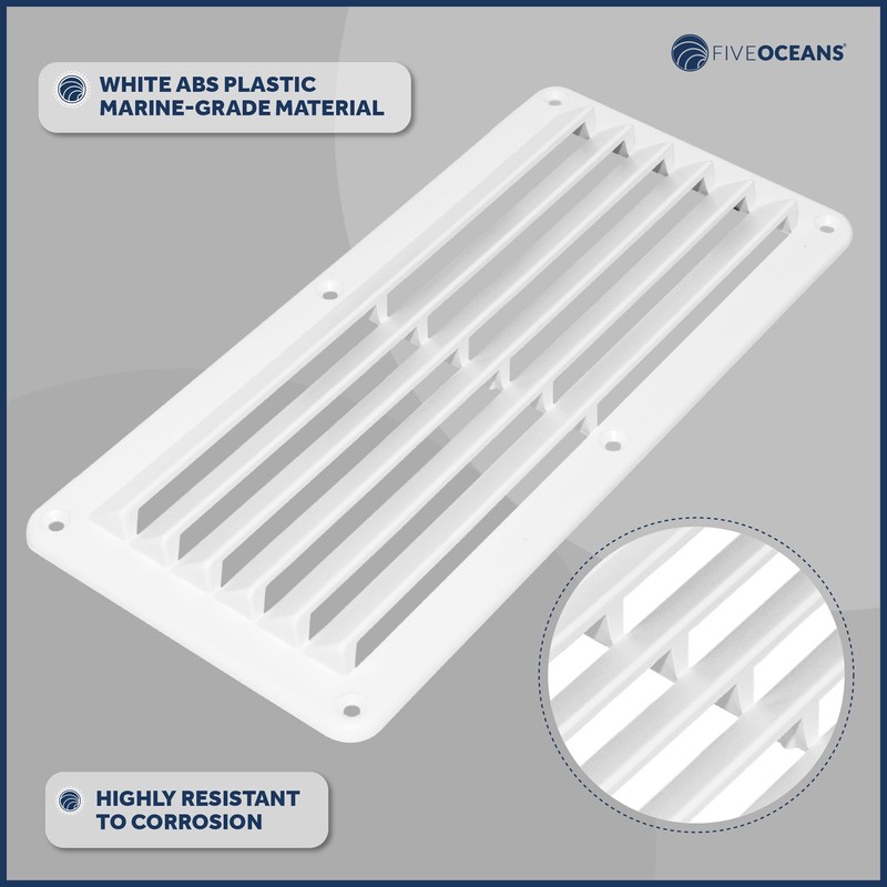 Five Oceans FO590-M2 Rectangular Boat Marine Louvered Ventilators, White Durable