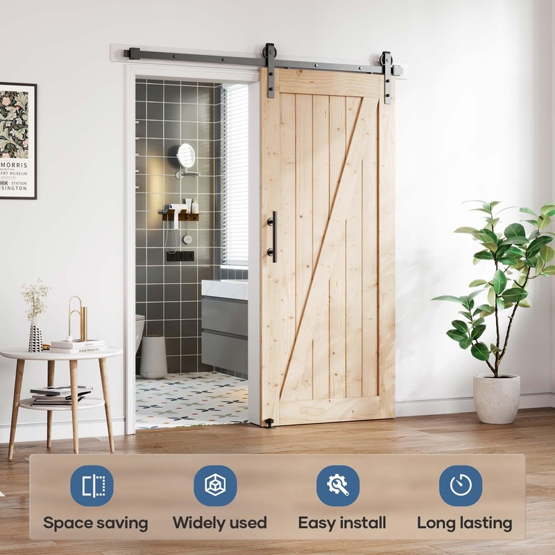 EaseLife 6FT Sliding Barn Door Hardware Track Kit & Handle,Big