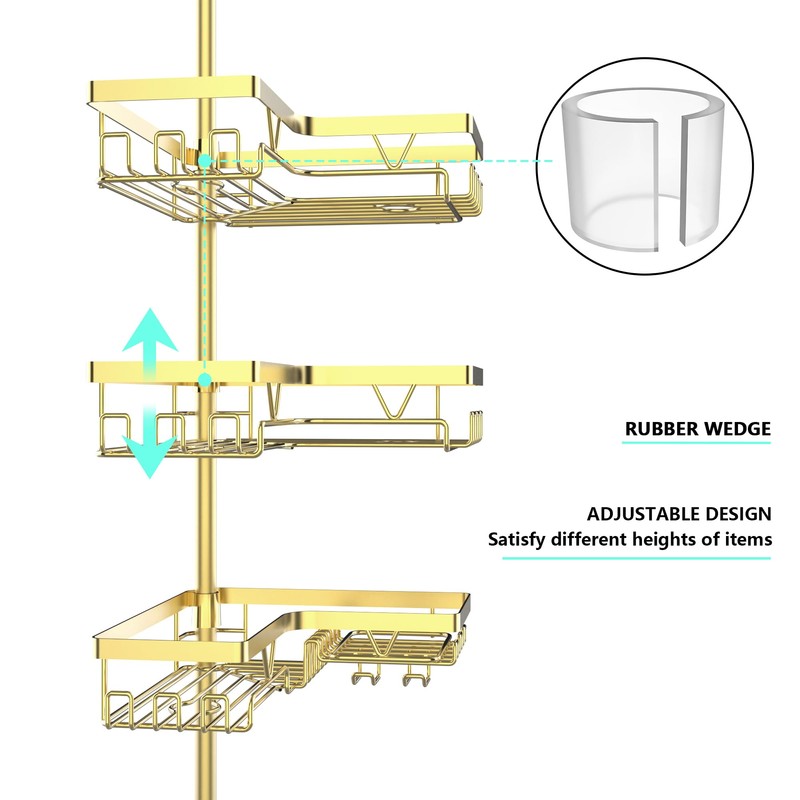 DAOYA Shower Caddy Tension Pole - Gold Corner Shower Caddy