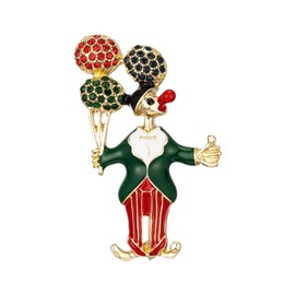 RareLove Clown with Balloons Christmas Brooch Alloy Plated Red Green Rhinestone Brooch Christmas Pin for Women, Cute Pins,Christmas Jewelry