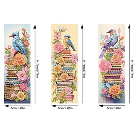 pigpigboss 3 Pieces Flower Bird Diamond Painting Bookmark Kit, Book Ladder Diamond Painting Bookmark Arts, Acrylic Bookmark Birds Stand on The Book Paint with Diamond for Adult Book Decor