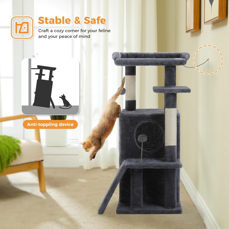 PETEPELA Cat Tree for Indoor Cats, 34.6" Small Cat Tower