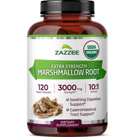 Zazzee USDA Organic Marshmallow Root 10:1 Extract, 3000 mg Strength, 120 Vegan Capsules, 4 Month Supply, Standardized, Concentrated 10X Extract, 100% Vegetarian, All-Natural, Non-GMO, Made in The USA