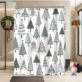 YOSTEV Christmas Shower Curtain, Colorful Christmas Tree Shower Curtains for Bathroom, Grey Green Winter Holiday Shower Curtain, Merry Christmas Xmas Pine Fabric Cloth Bath Decor Curtain, 72x72 Inch