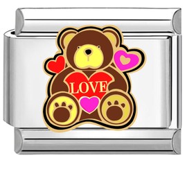 Quiges - 9mm Italian Style Charm Link Module Stainless Steel Bear with love heart for Italian Style Bracelets